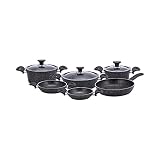 Apricot Bio Granit Mega Black 9-teiliges mit Deckel - töpfe set mit pfanne- Topfset - mit Antihaftbeschichtung - mit Abgießdeckel aus Glas, Spü
