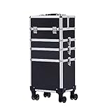 Arebos 4-in-1 Kosmetikkoffer | 4 Fächer & 1 Schublade | Teleskop- und Tragegriff | 8 Schlösser | 4X 360°-Rollen | Samtfutter | Trolley | Make-Up Koffer | Schw