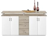 möbelando Highboard Kommode Standschrank Sideboard Anrichte Beistellschrank Lyndy I San Remo Eiche hell/Türen Weiß