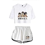 GUGU Sommer Sexy Mädchen Weiß T-Shirt Sport Shorts Anzug, Attack On Titan Anime T-Shirt Lässig Damen Shorts Anzug
