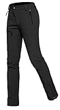 Gouxry Damen-Trekkinghose-Wasserdicht-Wanderhose-Warm-Gefüttert Winter Thermohose Softshellhose Schneehose Skihose Snowboardhose Outdoorhosen mit 4 Reißverschluss Taschen (Schwarz, M)