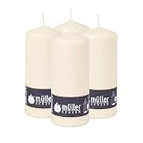 Müller Stumpenkerzen - Set mit 4 Säulenkerzen - Farbe Weiß - 80 x 200 mm - Lange Brenndauer: 80 Stunden - Tropffrei Wachskerzen, Ohne Duft - BSS Brandschutz - RAL Q