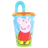 P:os 30717 - Trinkbecher mit beliebtem Peppa Wutz Motiv, mit Strohhalm, Fassungsvermögen ca. 430 ml, aus Kunststoff, bpa- und phthalatfrei, für Zuhause und Unterweg