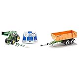 siku 6795, John Deere 7310R Traktor mit Frontlader, Grün, Metall/Kunststoff, 1:32, Ferngesteuert, Inkl. Bluetooth & 6780, Tandem-Achs-Anhänger, 1:32, Für SIKU Control Fahrzeuge, Orang