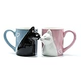 Kuss-Katzen-Kaffee-Paar-Bechersatz, Keramik TeeTasse für Braut und Bräutigam, Geschenk für Geburtstag, Jubiläum, Hochzeit, Engagement, Valentinstag,Freundin,F