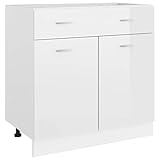 vidaXL Schubunterschrank mit 2 Regalböden 1 Schublade Schrank Küchenzeile Küchenmöbel Unterschrank Küchenschrank Hochglanz-Weiß 80x46x81,5cm Spanp