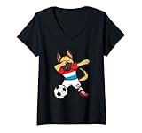 Damen Dab Deutscher Schäferhund Luxemburg Fußball Fan-Trikot Fußball T-Shirt mit V