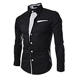 Herren Business Hemd Slim Fit Langarm Button Down Kragen Freizeithemd Shirt Langarmhemd Freizeit Party Shirt für Männer Trachtenhemd Revers Jacke S