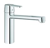 Grohe Niederdruck-Spültischarmatur Get, 30197000, Einhandmischer mit mittelhohem Auslauf für Spüle, SilkMove Keramikkartusche, StarLight Oberfläche, Schnell-Montage-System, Chrom, 09589 1