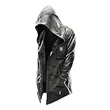 Kobay Damen Winter Mantel Oberteile Elegant Langarmshirt Frauen Halloween Assassin's Creed Herren Kapuzenpullover Jacke Cosplay Mantel Kordelzug Hoodie(A-Dunkelgrau, XXL)