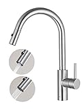 Amazon Brand - Umi Ausziehbar Armatur Küche - 360° Drehbar Wasserhahn mit 2 Strahlarten Brause -Hochdruck Küchenarmatur aus Edelstahl Matt - Herausziehbar ca. 60