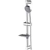 Ibergrif Duschstange Edelstahl mit Handbrause, 1.7m Schlauch, Seifenschale, Duschkopfhalterung - Brausestangenset 3 Strahlarten, Duschsystem Einfache Montage, Duschset für Badezimmer, 0,6m, C