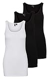 VERO MODA Damen VMMAXI My Soft Long Tank TOP GA 3P 10229554, Black/Black & Bright White, L