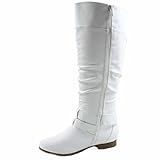 Top Moda Coco-20 Damen Mode Runde Zehen Niedriger Absatz Kniehohe Reißverschluss Reitstiefel Schuhe, Weiß (Weiß), 40.5 EU