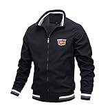 XPRINT Herren Freizeitjacke 3D gedruckt für Cadillac Outdoor Leichter Stehkragen Sport Top Stehkragen Frühling und Herbst Arbeitskleidungsjacke(Color:Black,Size:3XL)