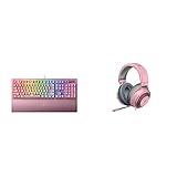 Razer BlackWidow V3 Quartz (Green Switch) - Gaming Tastatur mit mechanischen Schaltern QWERTY | US-Layout, Pink & Kraken - Gaming Headset (Kabelgebundene Headphones für PC, PS4) Pink/Q