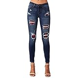 Huntrly Damenmode Jeans Personalisierte Ripped Patch Stretch Jeans Herbst/Winter Skinny Stretch Sexy Jeans L