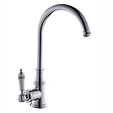 ZYDSN Verchromte Küchenspüle, Retro, Einzelner Keramik-Hebel, Monoblock-Schwenkauslauf, Messing