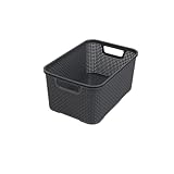 BranQ - Home essential universeller, multifunktionaler Korb in Rattan Design, Grösse M 10 l, BPA-frei Kunststoff PP, Anthrazit, 28,8x19,7x16,2 cm, M