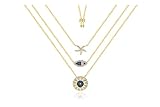 PENGQ Halskette Tropischer Ozean-Stil Dreischicht Halskette Halskette Dame Runde Schmuck Anhänger (Metal Color : Gold-Color)