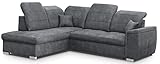 mokebo® Ecksofa aus Webstoff 'Die Wohnliche' als gemütliche Couch, 3-Sitzer Sofa in L-Form oder Eckcouch, Luxusstoff Lederoptik in Dunkelgrau-96 | Recamiere Links | Ohne Schlaffunk