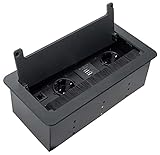 Tischsteckdose mit USB Ladestation versenkbar I RJ45 Ethernet I HDMI I Einbausteckdose I 2-fach Schuko Stecker I (schwarz)