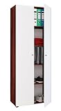 VCM Mehrzweckschrank Dielenschrank Büroschrank Aktenschrank Schuhschrank kern-nussbaum / weiß 178 x 70 x 40 cm 'Vandol'