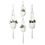 3packs Makramee Pflanze Kleiderbügel, Baumwolle Seil Wandbehang Halter Ständer, Hängende Handgefertigte Pflanzgefäße Korb, Hängende Pflanzgefäße Blume Töpfe Halter Stand Beig