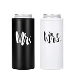 Mr and Mrs Skinny Dosenkühler Set, Dosenkühler für 340 ml schlanke Bierdosen, Edelstahl isoliert Dosenkühler für Paare, Hochzeitsgeschenke für Brautpartys, Verlobung Jahrestag (schwarz & weiß)
