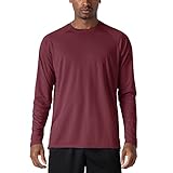 KEFITEVD Longsleeve Herren Leichtes Longshirt Outdoor Langarmshirt Polyester Funktionsshirt Sport Shirt Fitness Männer Basic T-Shirt Weinrot L