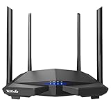 Tenda AC6 AC1200 Dual-Band WLAN-Router (1200 MBit/s, 2,4Ghz & 5Ghz, 4x 10/100 Ports, QoS, Beamforming+, Vier Antennen, App Verwaltung) schw