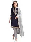 Traditioneller indischer Designer-Baumwollstoff, Salwar Anzug mit Dupatta, für Damen und Mädchen, Blau 3, X-Groß