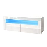 SONNI TV Board LED Lowboard TV Schrank Weiss 120 cm breit, 12-LED-Farb