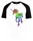 Regenbogen Galaxis Einhorn Unisex Weiß Baseball T-Shirt Herren Damen Kurze Ärmel Short Sleeves XXXL
