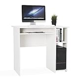 Meerveil Schreibtisch, Kleiner Computertisch mit 2 offenen Fächern für Arbeitszimmer Büro, 85 x 45 x 75 cm, Weiß
