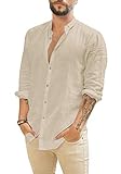 Gemijacka Herren Leinenhemd Kurzarm & Langarm Herren Hemd Sommerhemd Herren Regular Fit Freizeithemd,Beige,XL