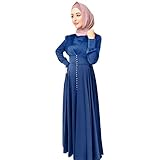 Lazzboy Maxikleid Damen Muslimisches Kleid Abaya Islamisches Arabisches Kaftankleid Muslim Kleider Islamische Kleidung Zweiteiler In Voller Lange Hijab Robe Anzug Schal Gebet Sets (Blau,M)
