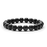 J.Fée Damen Armband Edelstein Armband 8mm Schwarz Matt Achat Armband Rundes Echte Stein Perlenarmband Damen Herren Edelstein Perlen Armband Elastisch Yoga Armband Geschenk für Mutter Vater Liebhab