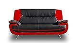 Sofa Onyx 3-Sitzer Kunstledersofa Couch Farbauswahl (schwarz-rot)