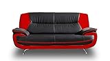 Sofa Onyx 3-Sitzer Kunstledersofa Couch Farbauswahl (schwarz-rot)