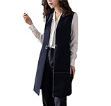 Frühling Klassische Lange Weste Frauen Elegant Anzugweste Ärmellos Jacken Oberbekleidung Büro Lady Slim Weste, marineblau, 38