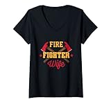 Damen Feuerwehrmann Frau eines Feuerwehrmanns Feuerwehrfrau. T-Shirt mit V