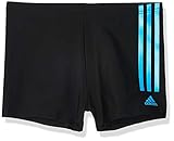 adidas Herren Fitness Semi 3-Streifen Boxer-Badehose, Black/Shock Cyan, 6