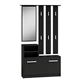 Mirjan24 Garderoben-Set Biel mit 6 Kleiderhaken, Spiegel, Schuhschrank, Farbauswahl, Wandgarderobe (Schwarz)