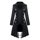 Briskorry Damen Dreireiher Mittelalterlich Jacke Vintage Uniformkleid Cosplay Kostüm Smoking Steampunk Mantel Retro Viktorianischen Langer Langarm Gothic Gehrock U