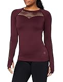 Amazon-Marke: AURIQUE Damen Nahtloses Sporttop aus Mesh mit langen Ärmeln, Rot (Port), 38, Label:M