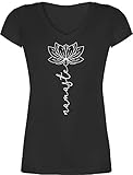 Yoga und Wellness Geschenk - Namaste Lotusblüte weiß - M - Schwarz - guru - XO1525 - Damen T-Shirt mit V