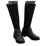 Geilisungren Stiefel Leder Damen Flach Cowboy Boots Langschaft Winterstiefel Biker Boots Halbhohe Stiefeletten mit Reißverschluss Combat Stiefel mit Blockabsatz Motorradstiefel Plateau Schuhe Herb