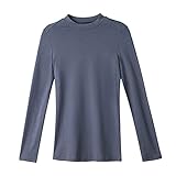 Langarmshirts Für Damen, T-Shirt Blusen Tunika Halbhoher Kragen Elastische Oberteile,Weich Und Bequem Warmhalten,Kein Ball Kein Ausbleichen,Gray blue,S