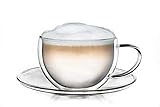Creano Thermo-Tasse, doppelwandige Tee-/Latte Macchiato Cappuccino Tasse mit Untersetzer | 250